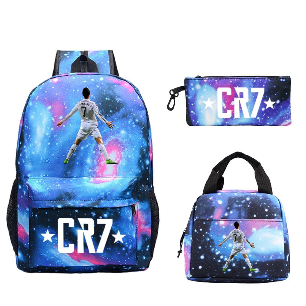Cristiano Ronaldo Peripherie Cr7 Druck Kinderrucksack Sternendruck Schüler Schultasche Brottasche Federtasche Dreiteiliges Set No specifications