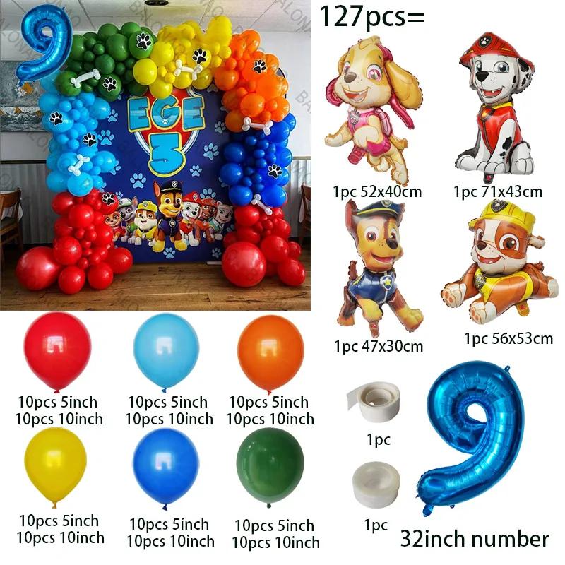 127 Stück Cartoon Paw Patrol Thema Luftballons Zahlenballon Kinder Geburtstagsfeier Dekoration Baby Geschenk Feier Chase Skye Ballons