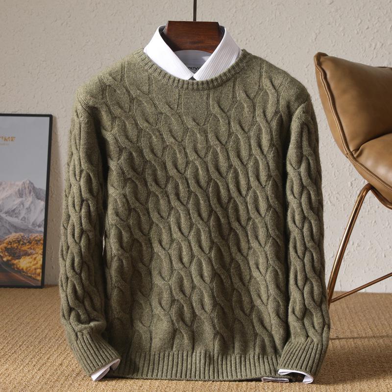 Men's Heavyweight 100% Wool Cable Knit Pullover Sweater