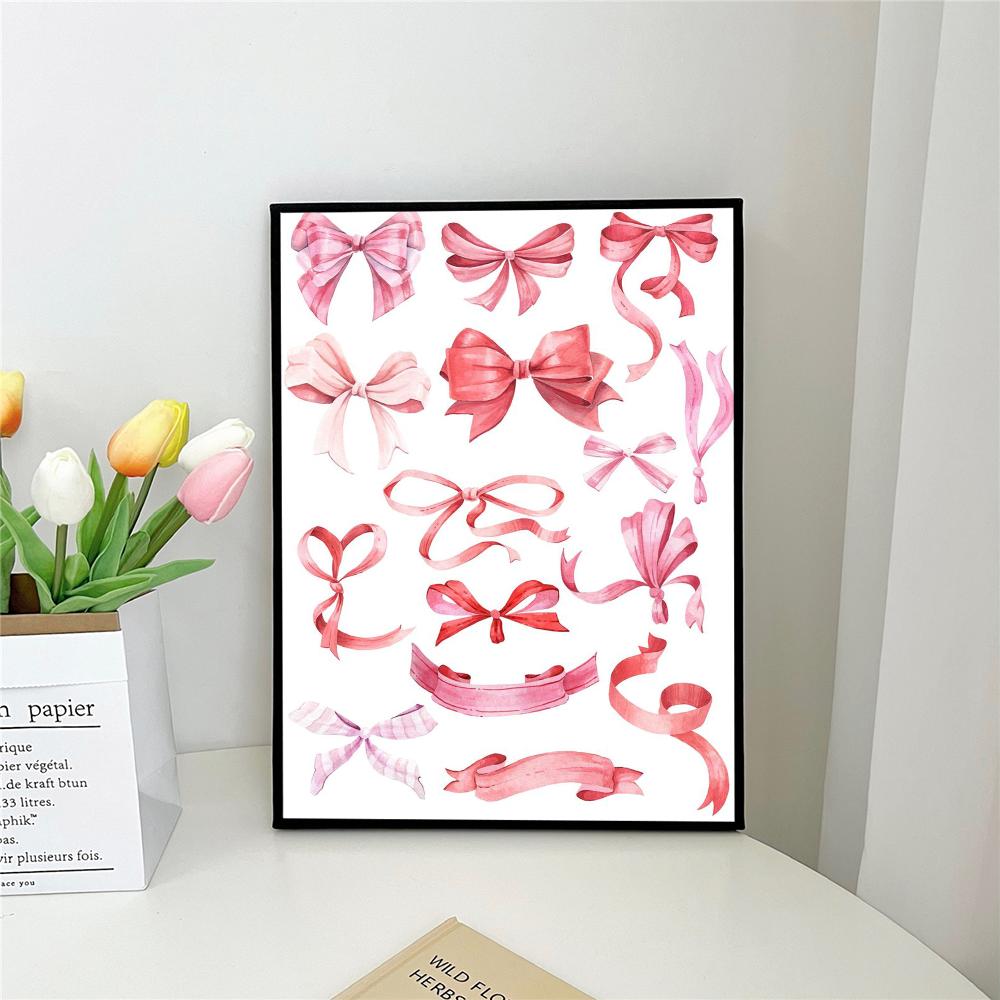 1pc Vintage Trendy Art Pink Bows Colorful Cherry College Poster Self-adhesive Art Waterproof Paper Sticker Wall Decor