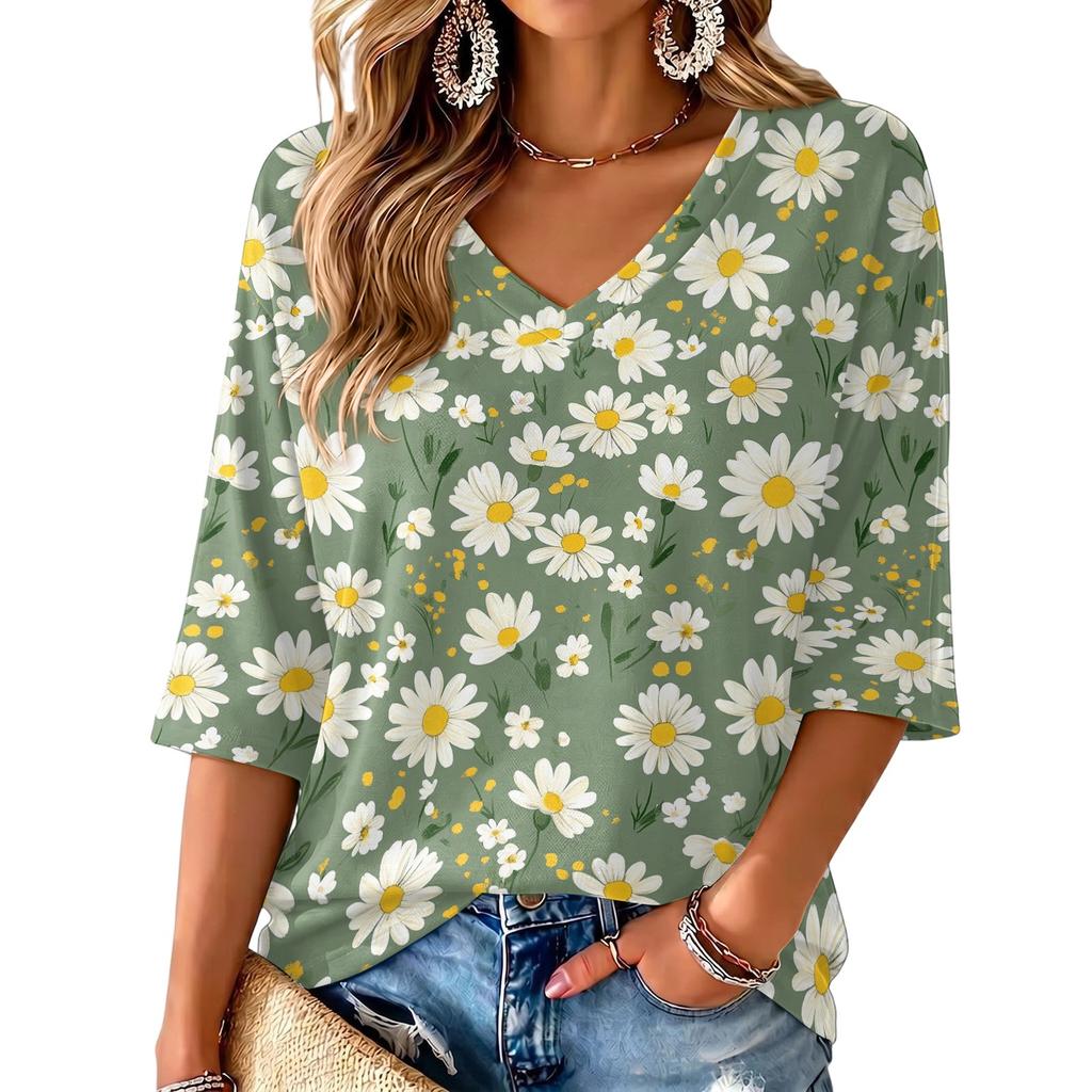 Women's Floral Print V-Neck Blouse Lightweight for Spring and Summer