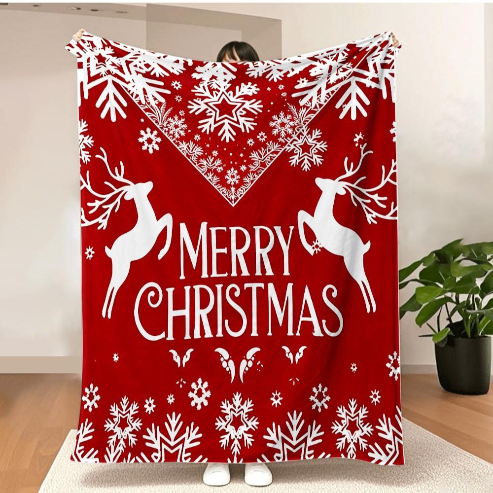 Merry Christmas Blanket Christmas Tree Gingerbread Man Red Flannel Blanket for New Year Christmas Gift for Family Nana Mon Dad