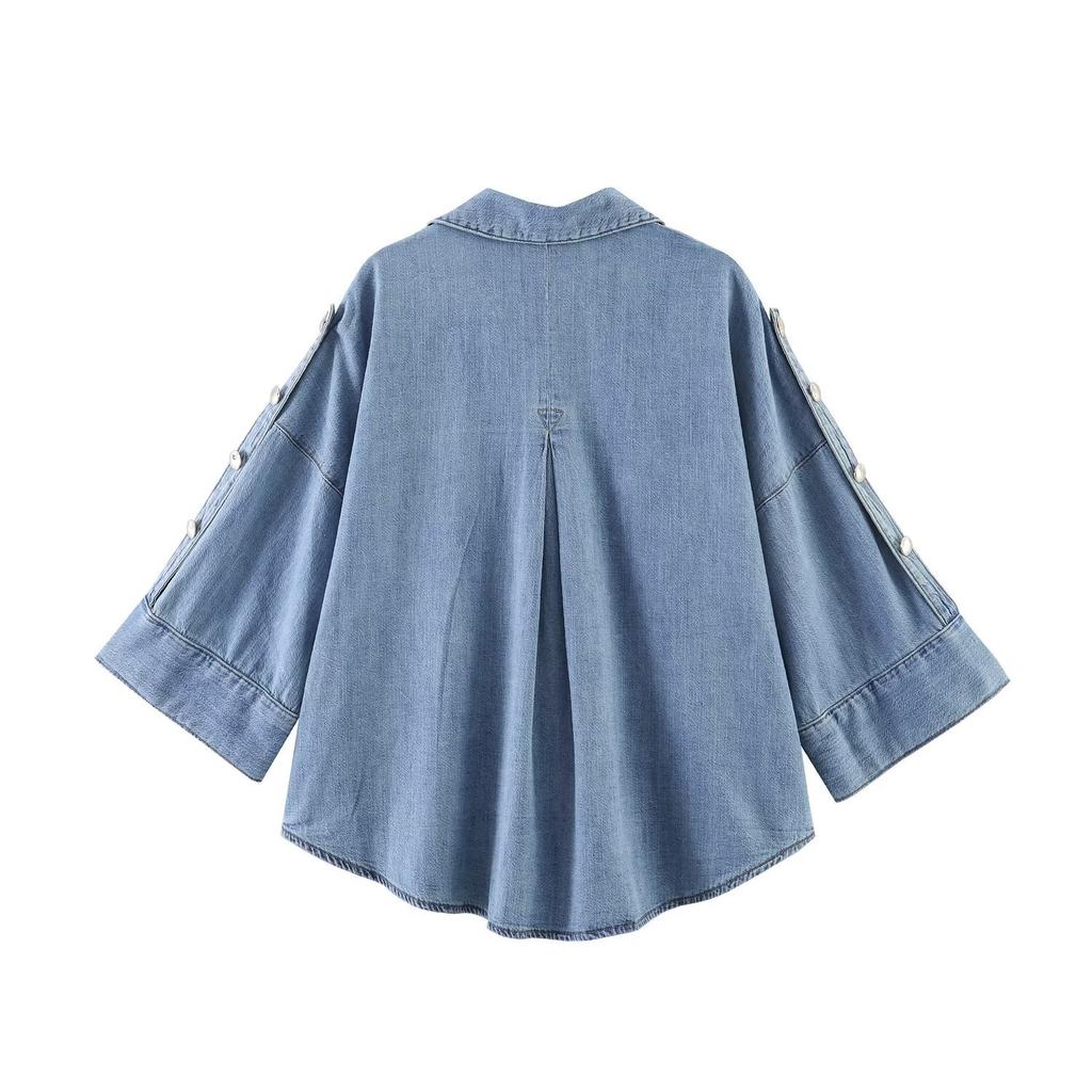 European and American Style, New Women's Clothing, Foreign Style, Fashionable and Fashionable Wide-sleeved Denim Shirt 7147021