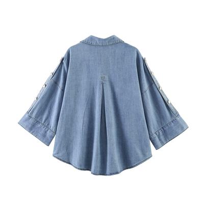 European and American Style, New Women's Clothing, Foreign Style, Fashionable and Fashionable Wide-sleeved Denim Shirt 7147021