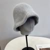 Rabbit hair blended wool knitted vertical striped bucket hat women's autumn and winter warm solid color literary fisherman hat
