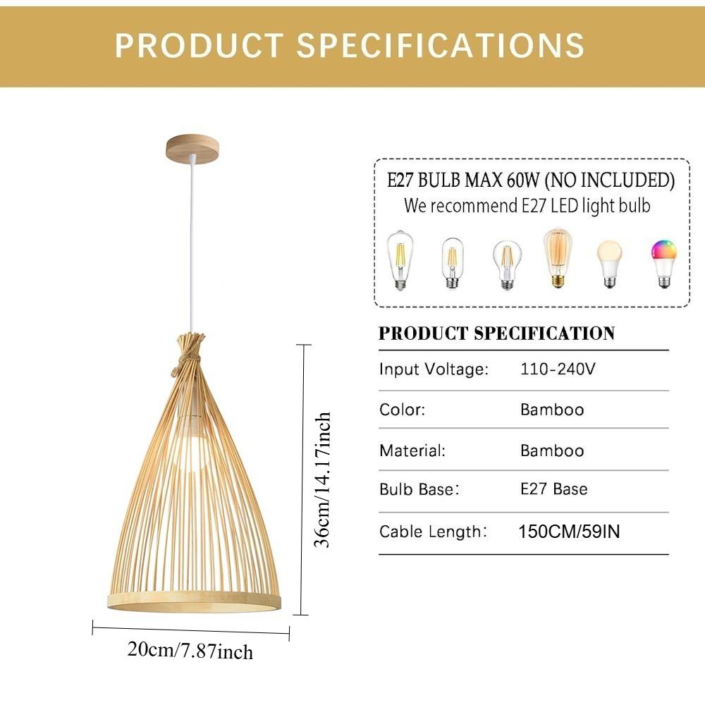 JOYINLED Japanese Style Bamboo Pendant Light Wabi Sabi Rattan Chandelier E27 LED Ceiling Hanging Lamp for Cafe Bar Home Decor
