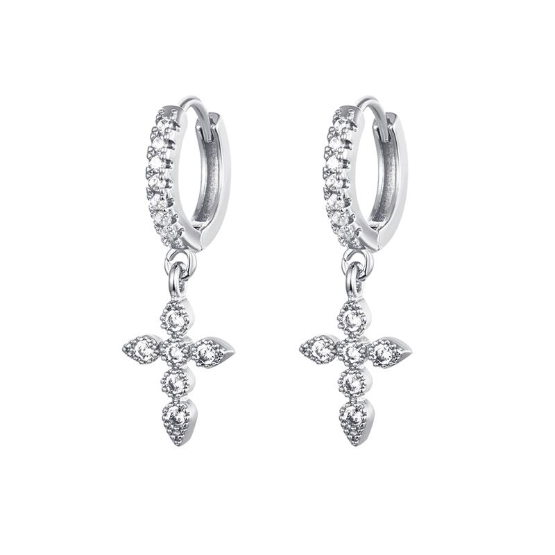 Stainless Steel Crystal Zircon Lightning Cross Hoop Earrings For Women Cartilage Earrings Piercing Jewelry New