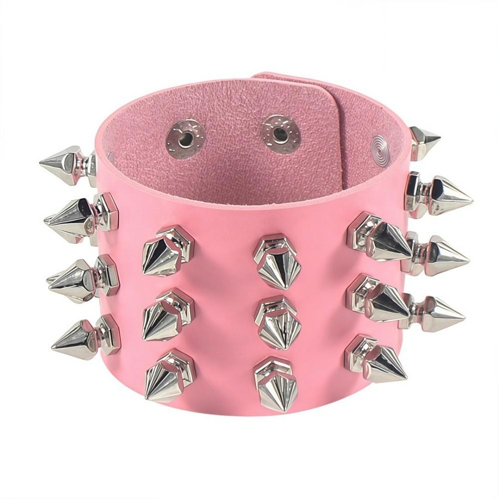 2pcs/set Adjustable Punk Goth Bracelet Wide PU Leather Bangle Leopard Wristband  Harajuku