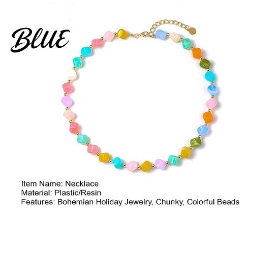 Short Collarbone Necklace Colorful Chunky Beaded for Women Resin Beads