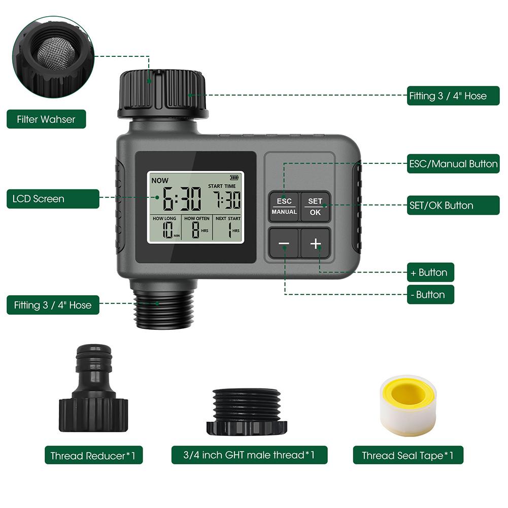 Automatic Water Timer Intelligent Irrigation Watering System Sprinkler Timer Garden Programmer Equipment IPX7 LCD Display