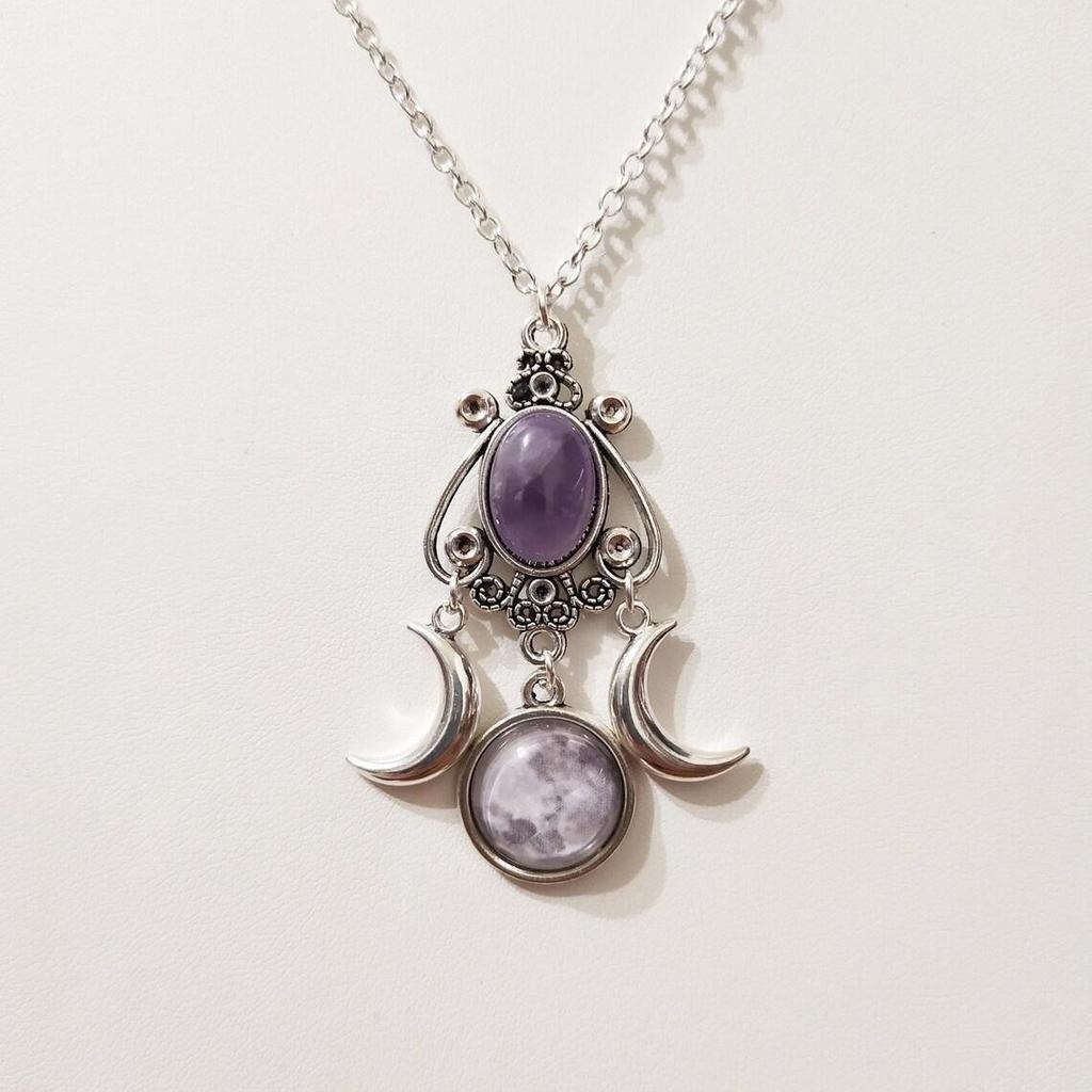 Vintage Creative Personality Triple Moon Goddess Necklace