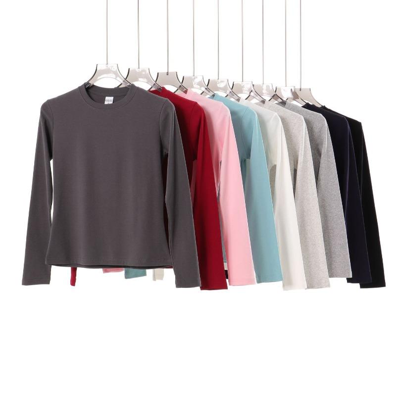 Autumn gram elastane yarn women's waist slim slim slim crew neck shirt bottoming shirt top casual long sleeves