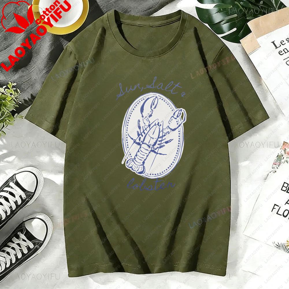 Lobster Vintage Print Tshirt Oneck Casual Fashion Summer Cotton Short Sleeve Beach Vacation Clothing Unisex Daily Life Tops