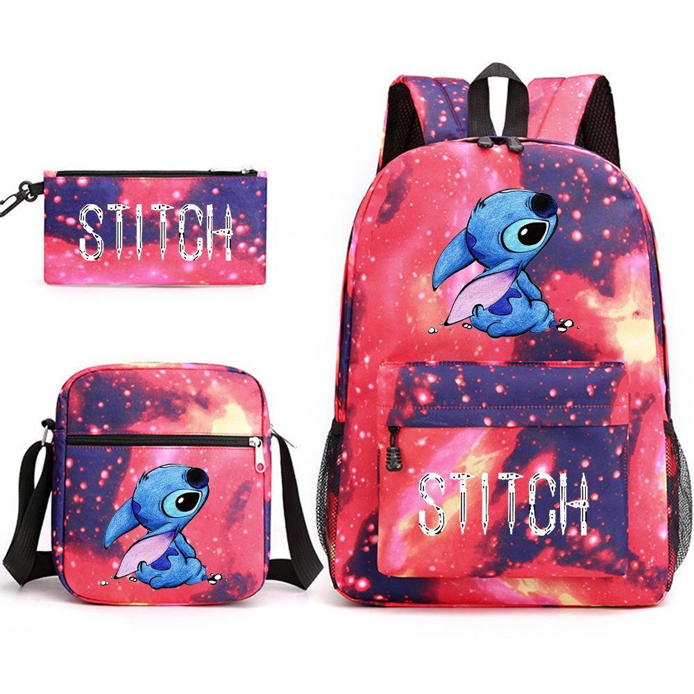 Interstellar Baby Stitch Three-Piece School Bag Cartoon Peripheral Printed Polyester Backpack Student School Bag Leisure Bag