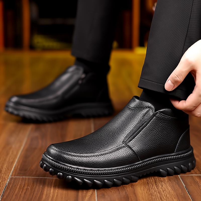 2024 Winter Men's Ankle Boots Thick Plush Warm Leather Zipper Winter Mens Snow Boots Platform Non-slip Waterproof Mens Shoes