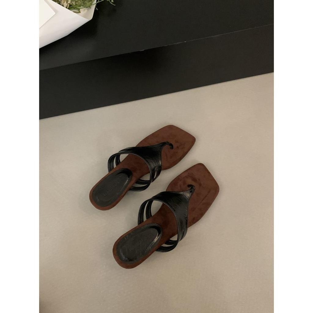 French niche design slope heel flip-flops shoes women's outer wear 2025 summer new silver Roman sandals