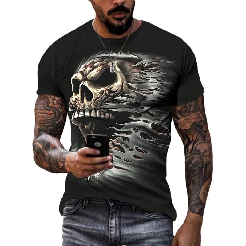 

Европа и Америка, модная мужская футболка с крутым рисунком черепа, летние повседневные футболки с рисунком Terror, индивидуальные футболки с 3D принтом, топы XXL