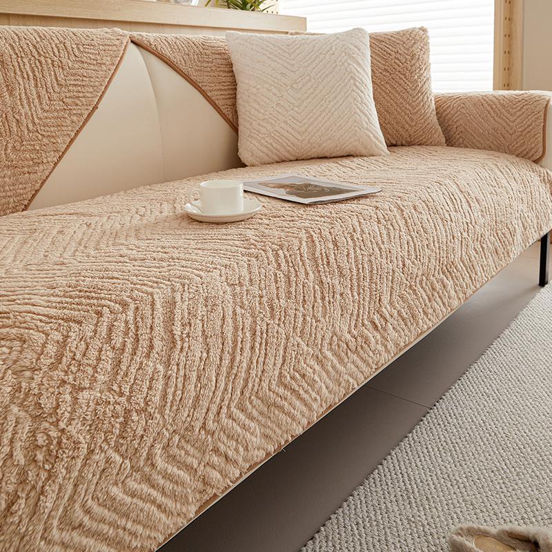 Sofa Cushion Winter Plush Cushion Thickened Simple Modern Leather Sofa Cover Cover Cloth Three Seats and One Chaise