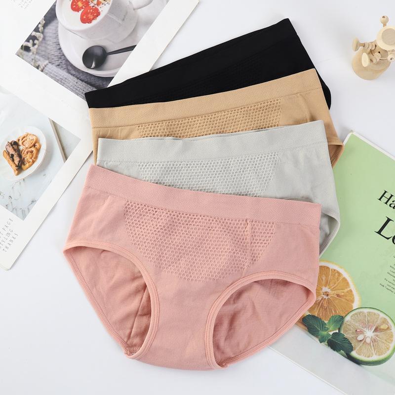 Honeycomb Seamless Women's Mid Waist Underwear Pure Cotton Crotch Comfortable Compression Hip Lifting Triangle Underwear for Women Panties