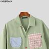 INCERUN Oversized Summer Men Lapel Neck Plaid Print Patchwork Buttons Casual Shirts