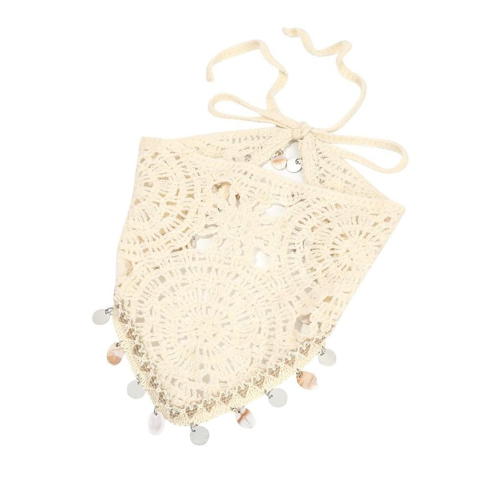 Forest Style Crochet Head Wrap Seashell Tassel Hollow Out Headscarf Vacation Wear