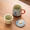 430ml Blue and White Ge Kiln Entwined Lotus Office Cup Ceramic with Lid Tea Water Separation Cup Household Chinese Tea Cup