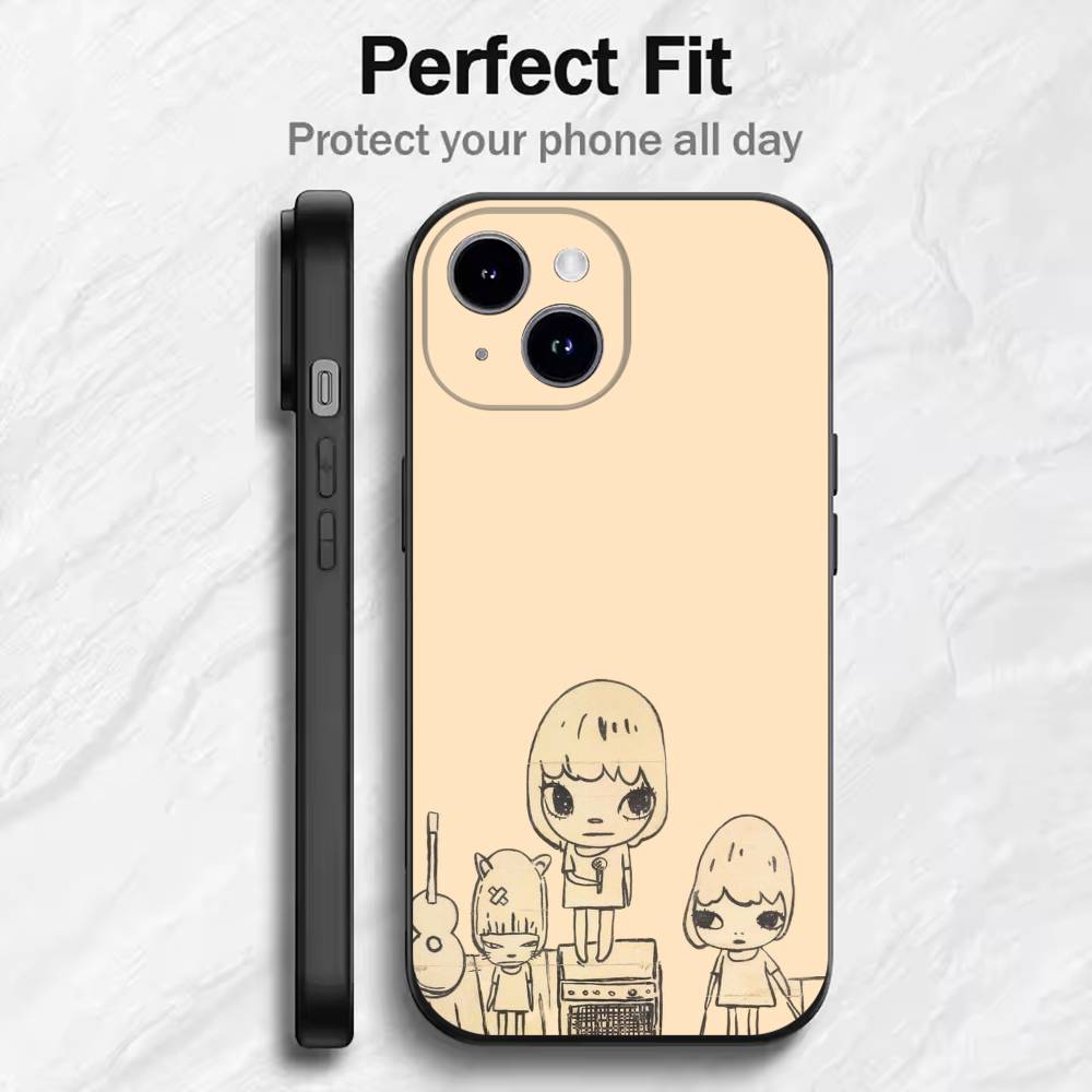 

Y-Yoshitomo N-Nara Phone Case For 17 16 15 14 13 12 11 Mini XS XR X 6S 6 Pro Max Plus Black Soft Cover iPhone15promax