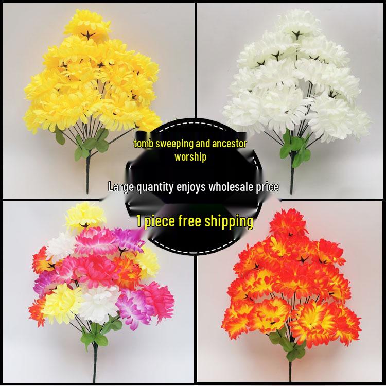 Qingming Chrysanthemenstrauß: Seidenblumen (künstlich) für das Gräberfegen und Friedhofsgedenken