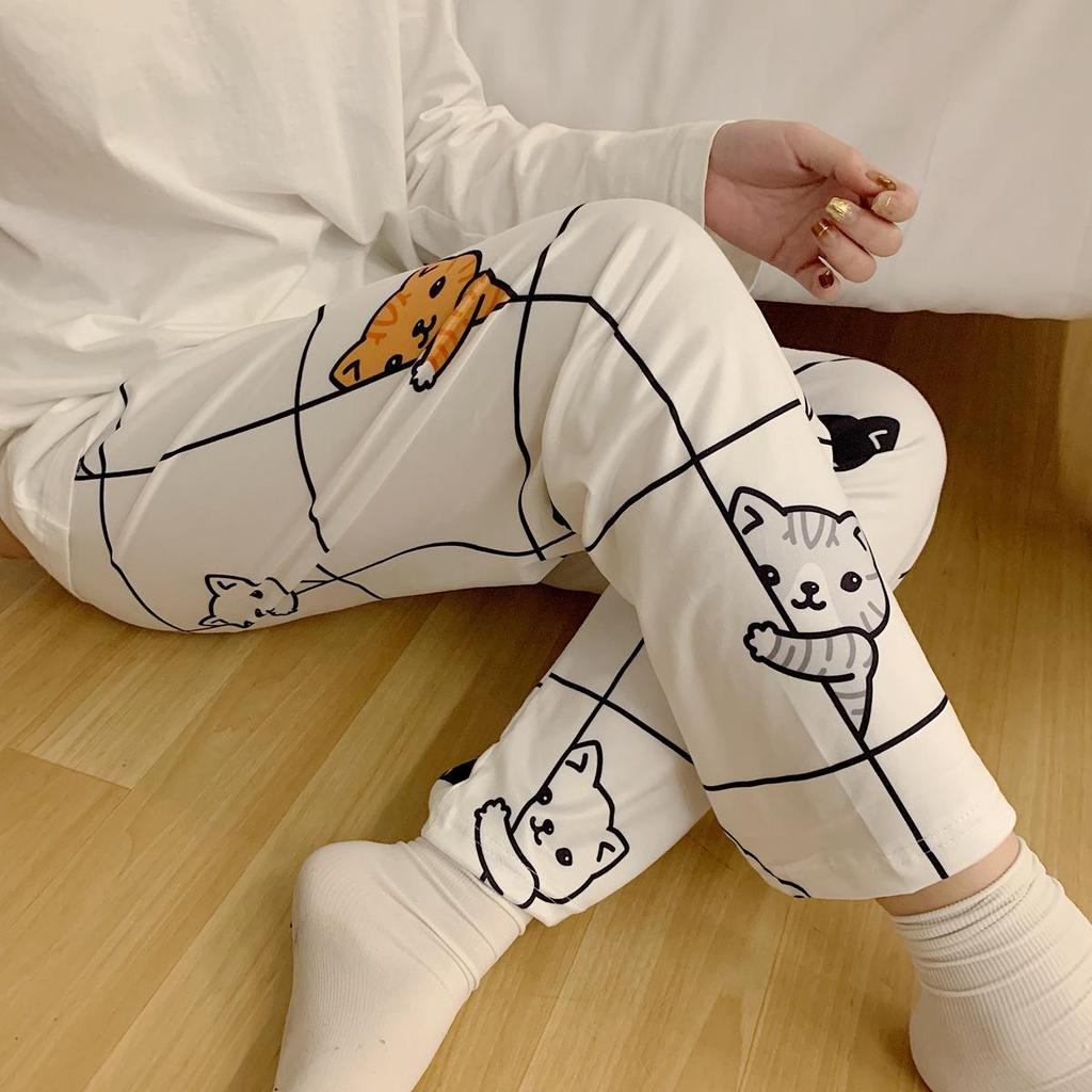 Women's Thin Spring/Autumn Pajama Pants - Casual, Cute Japanese Cartoon Design, Wearable Outdoors