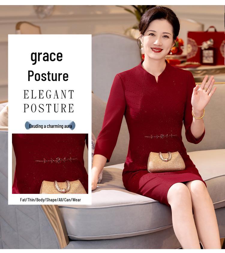 Mother's Red Festive Spring 2025 Wedding Banquet Dress - Elegant, Stylish, Young Mother of the Groom Formal Toasting Outfit