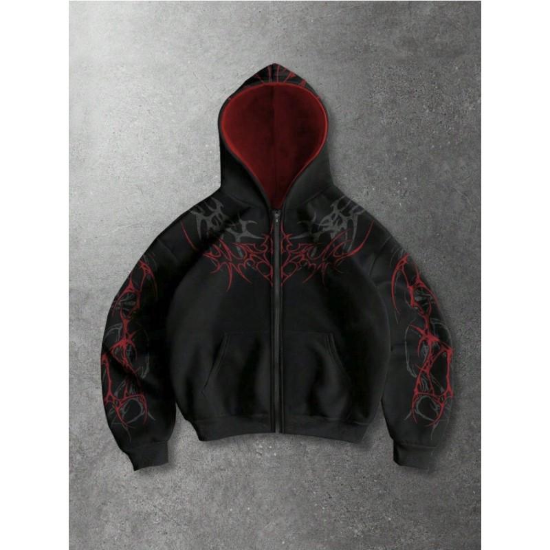 Oversized Hooded Sweatshirt With Skull Print Streetwear Unisex Loose Fit Casual Top