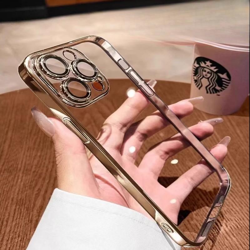 Applicable To IPhone16Promax Electroplated Lens Film Mobile Phone Case Soft Apple 15 Transparent Anti-fall Full Cover Protective Case