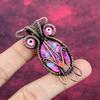 Natural Kingman Pink Dahlia Turquoise Pendant Copper Wire Wrapped Owl Jewelry