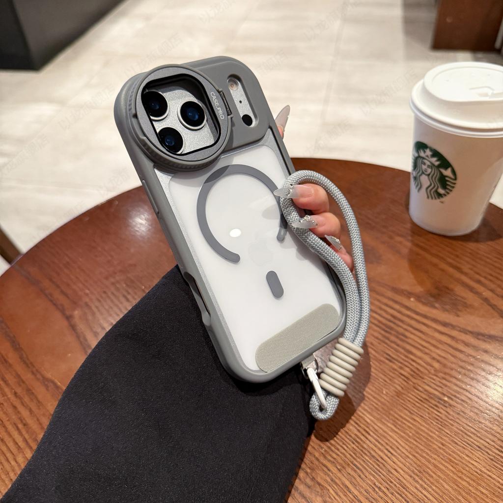 Transparent for Magsafe Lanyard Bracket Case for iPhone 17 16 15 14 Pro Max 12 13 11 Magnetic Hand Wrist Strap Stand Clear Cover