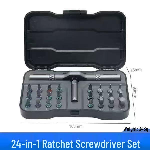 24-in-1 Multifunctional Ratchet Screwdriver Set with S2 Bits for Household Use