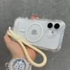 Glitter Transparent Magnetic For Magsafe Case For iPhone 17 15 14 Plus 13 16 Pro Max Wrist Strap Lanyard Shockproof Armor Cover