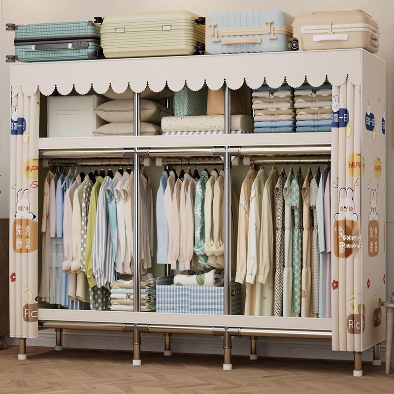 Sturdy Reinforced Steel Frame Fabric Wardrobe for Home & Bedroom Use