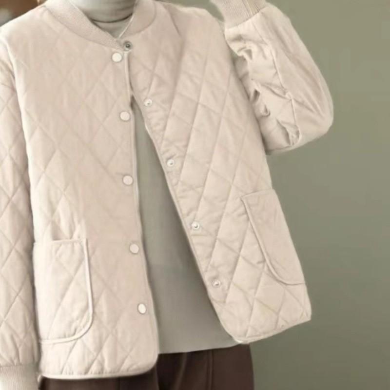 Light and Thin Long-sleeved Cotton-padded Clothes for Women's Loose and Casual Japanese Retro Single-breasted Cotton-padded War Practical Use