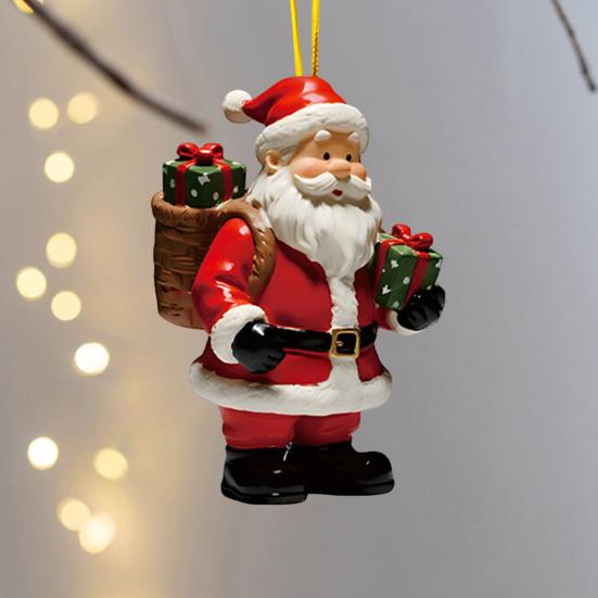 Christmas Ornament 2D Flat Acrylic Santa Claus/Snowman/Puppy Christmas Tree Hanging Ornaments for Holiday Tree Window Wall Decor