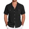 Linen Shirts For Men Short Sleeve Button Down Summer Color Shirt Casual Fashion Loose Lapel Tops
