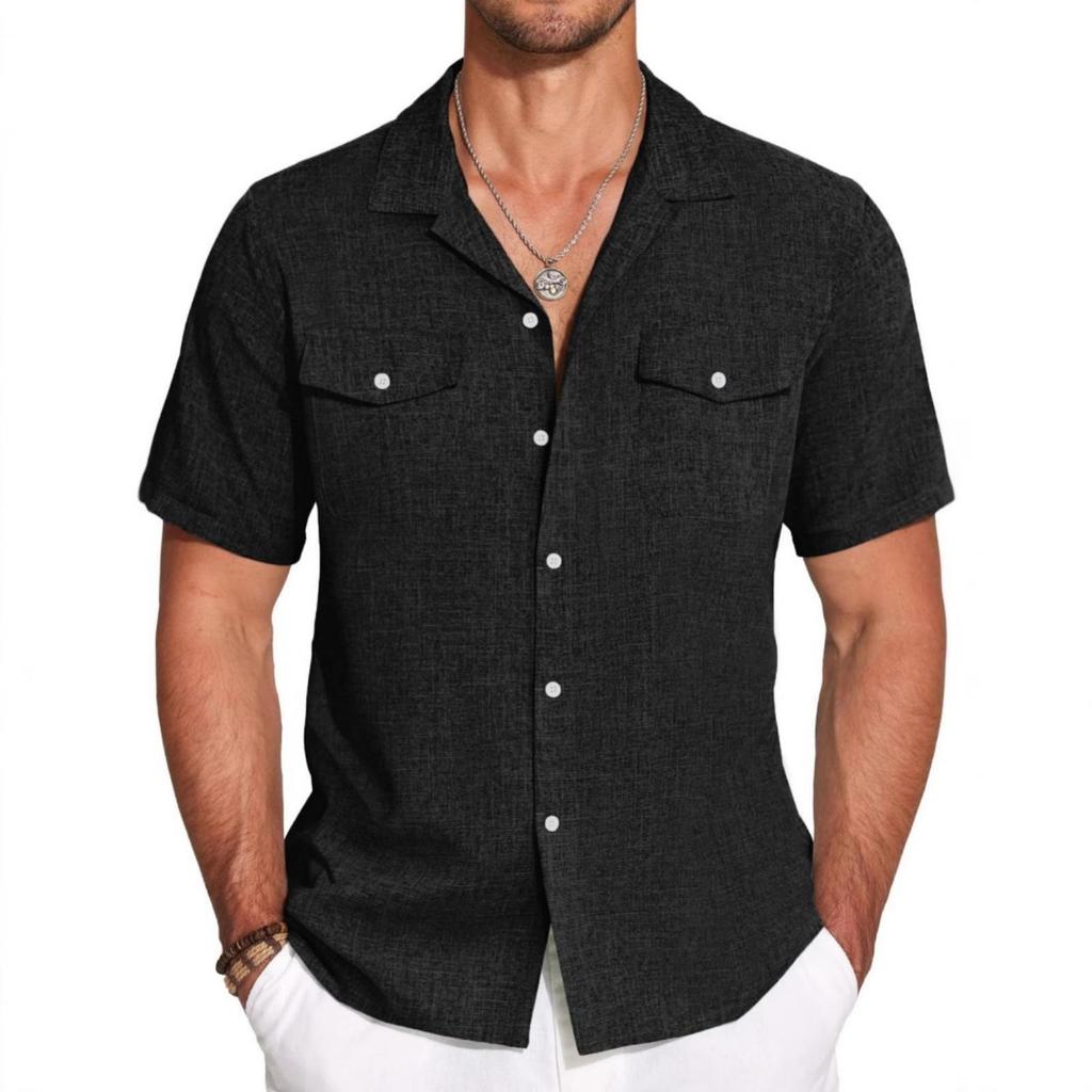Linen Shirts For Men Short Sleeve Button Down Summer Color Shirt Casual Fashion Loose Lapel Tops