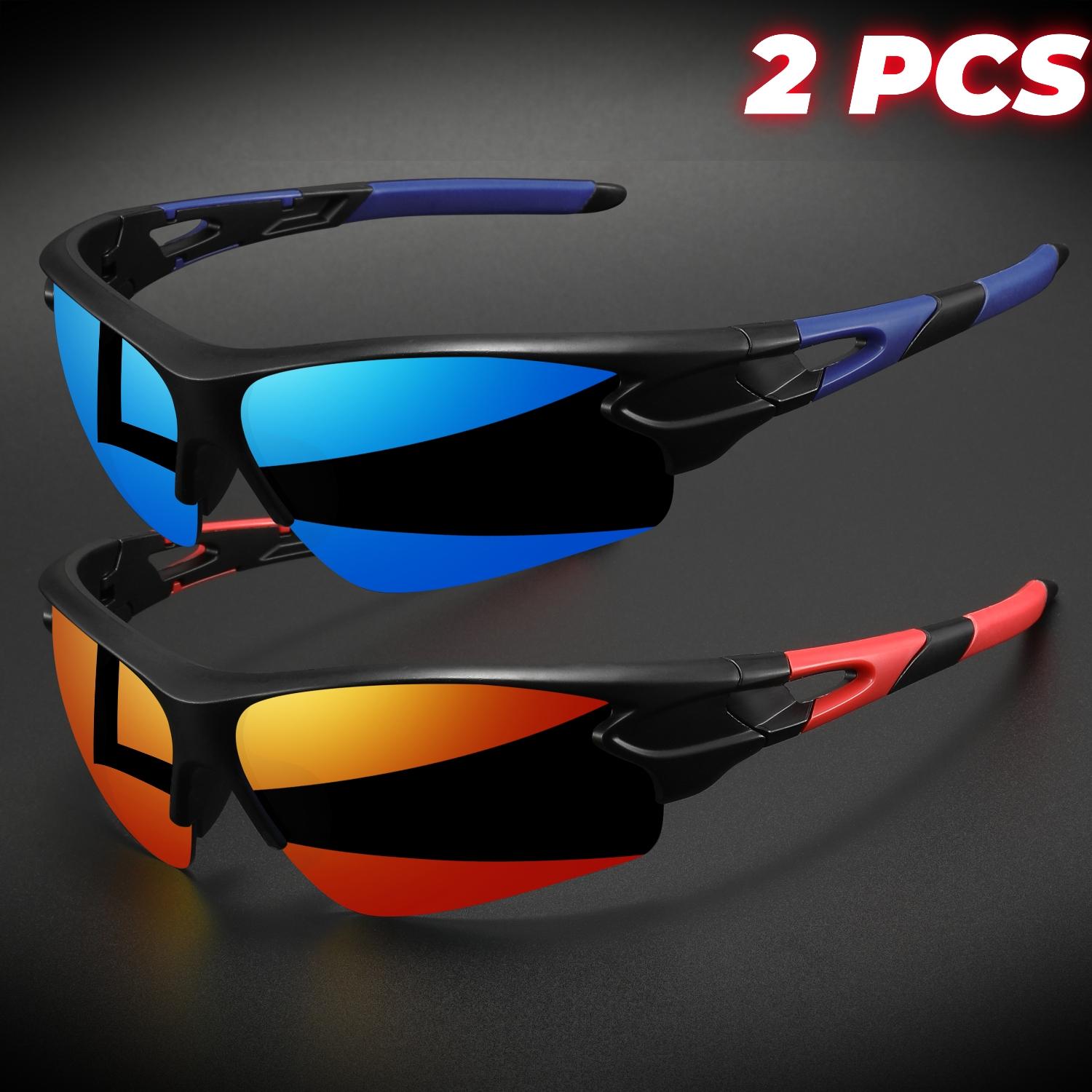 2PCS New Wraparound Sports Sunglasses Semi-Rimless Lightweight for Cycling Hiking Daily Unisex UV400 Anti-Fog Outdoor Eyewear