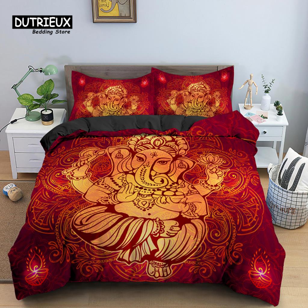 Modern Classic Indian Ganesha Bohemian Meditation Elephant Polyester Mandala For Kids Teen Adults Full Comforter