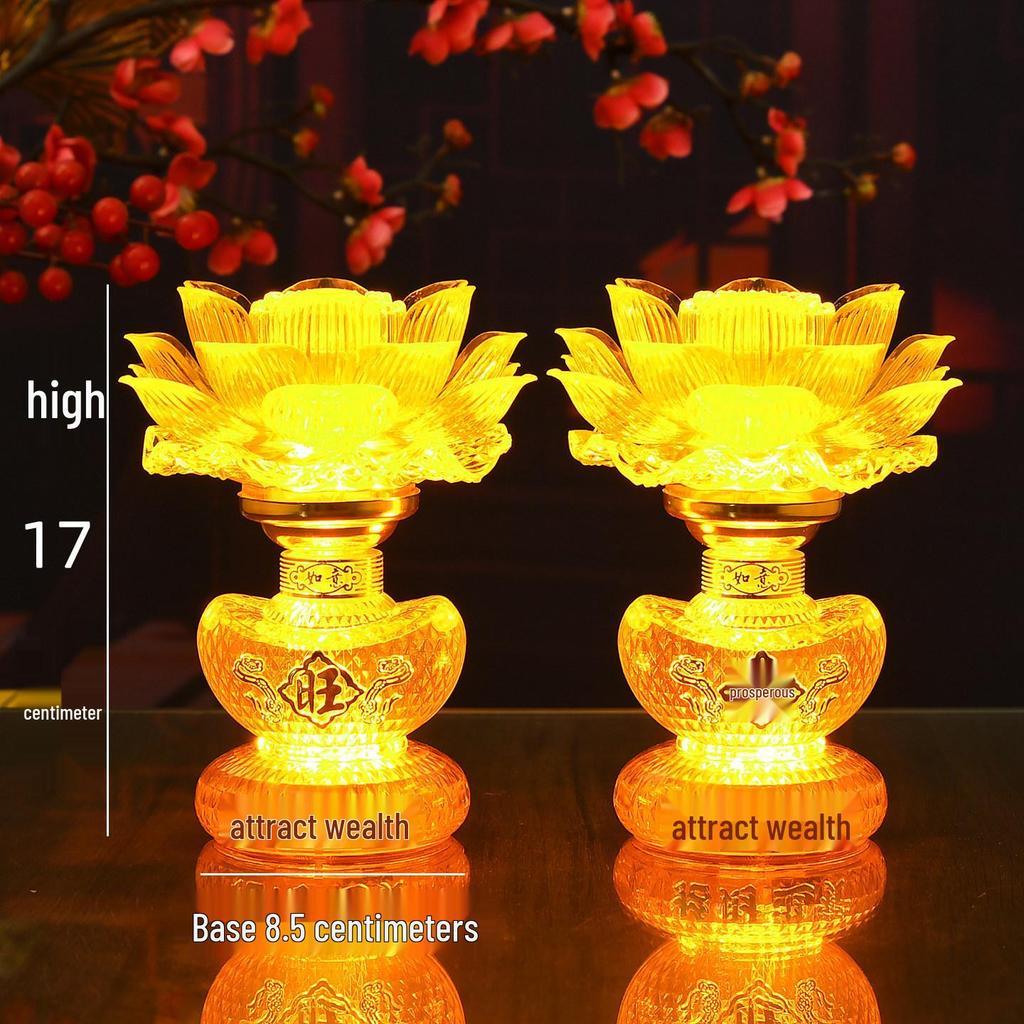 Lotus Guanyin Bodhisattva LED Offering Lamp with Heart Sutra