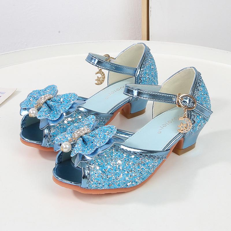 

Женские Сандалии на Высоком Каблуке Детские Летние Туфли Принцессы Для Маленьких Девочек Туфли с Блестками Для Детей Среднего и Старшего Возраста Детские Туфли с Хрусталем 25 yards/inner length 17cm синий