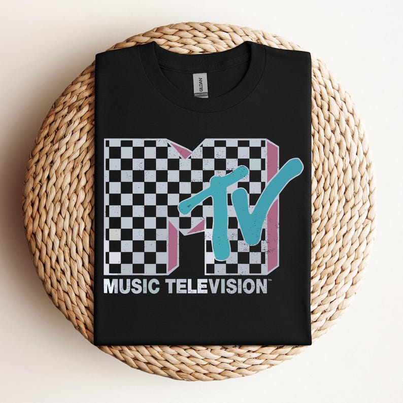 MTV Checkered Distressed Retro Logo Graphic T-shirt, Music Television MTV Logo Tee, MTV Logo T-shirt, Disneyland Family Matching Shirts 110