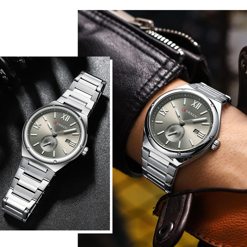 CURREN Luxury Watch Business Waterproof Male Clock Luminous Date Stainless Steel Square Quartz Men Watch Casual Business Wristwatch