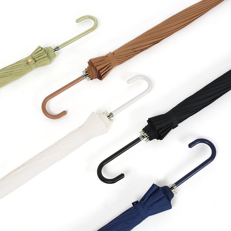 Japanese Small Fresh 16K Straight Pole Umbrella, Long Handle Umbrella, Simple Solid Color Leather Handle Advertising Umbrella, Umbrella Can Print LOGO