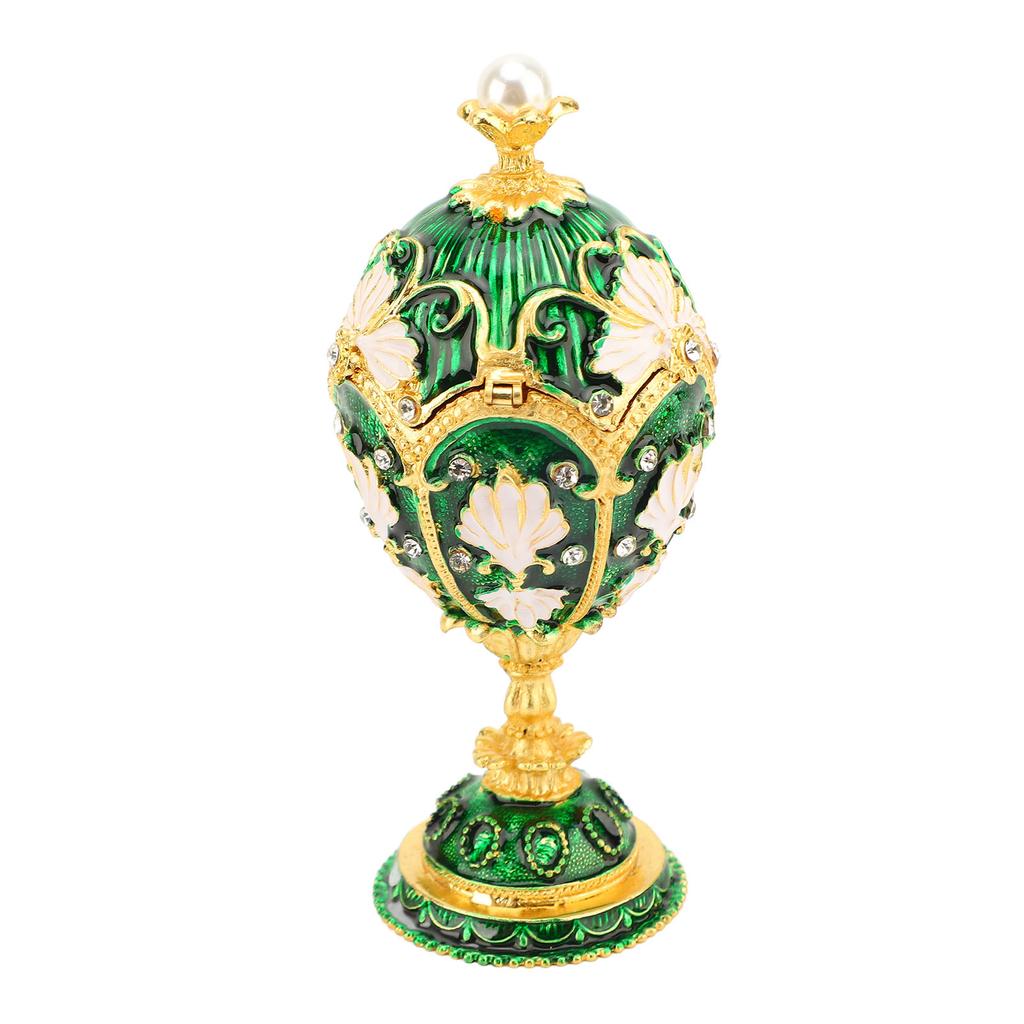 Egg Style Trinket Box Hinged Enamelled Rhinestones Multifunctional Home Decor Alloy Vintage Jewelry