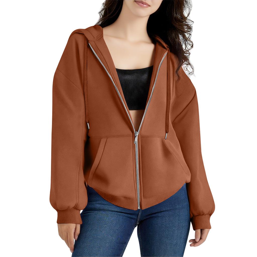 Women's Zipper Hoodie Long Sleeve Sports Jacket Pocket Clothing Fashion Apparel